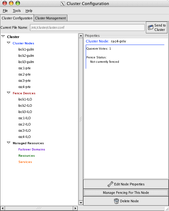 Cluster Configuration window