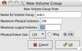 New Volume Group dialog