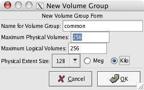 New Volume Group dialog